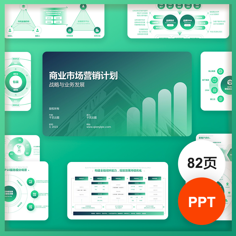绿色PPT模板商业战略市场营销计划工作汇报总结述职报告业务发展
