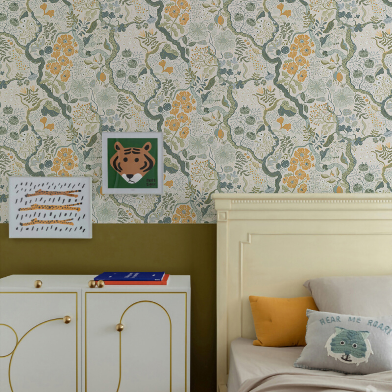 北欧风现代简约田园小花图案家用墙纸轻奢装修卧室客厅背景墙壁纸