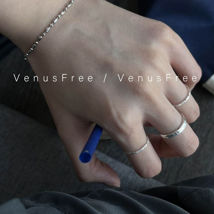 VenusFree韩国进口925纯银异形设计细/宽锡纸戒指环男女叠戴日常