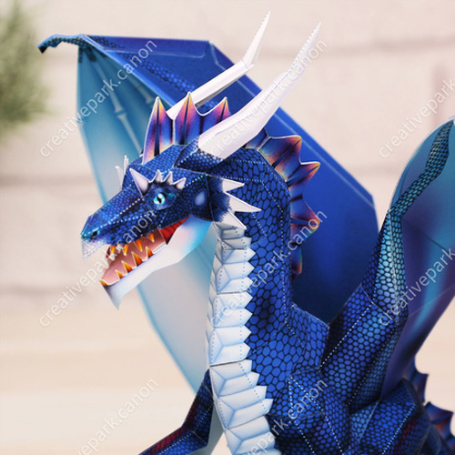 儿童手工折纸DIY拼装立体纸质模型玩具西方巨龙蓝色飞龙恶龙制作