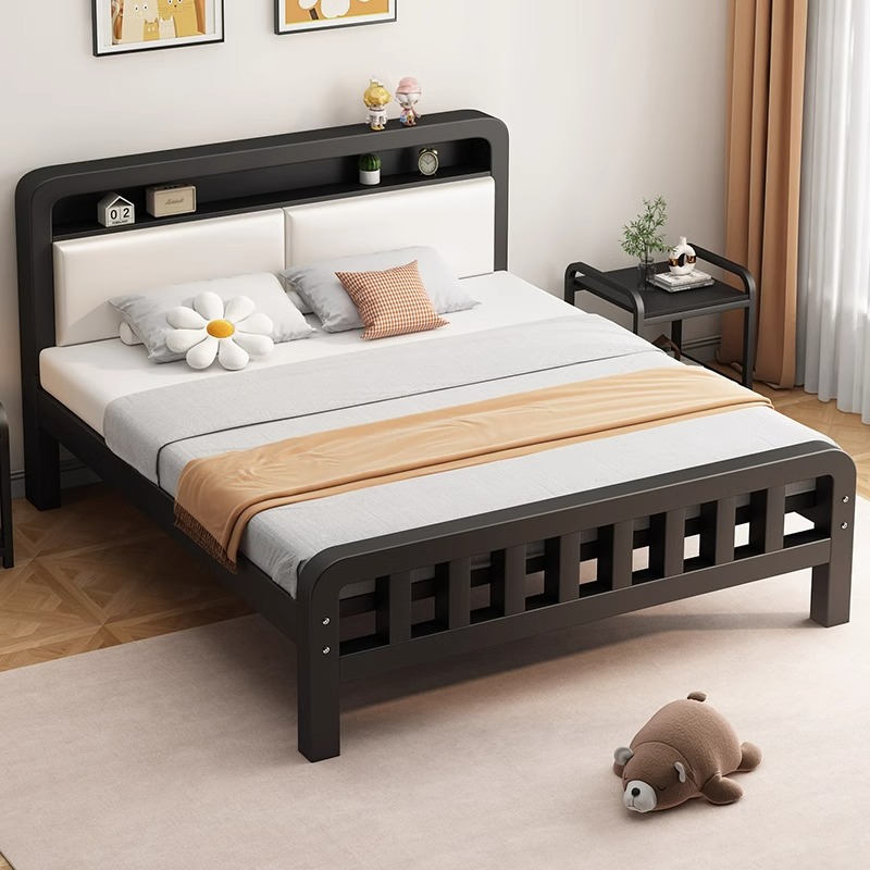 铁艺床双人床家用单人床加厚软包1.5m1.8m组装铁床出租房用铁架床