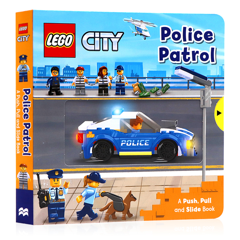 进口英文原版绘本 乐高警察巡逻队机关操作书Lego Merry Police Patrol A Push Pull and Slide Book生活系列推拉活动玩具书纸板书