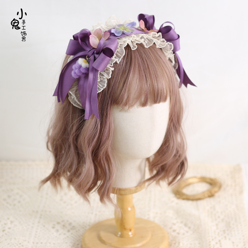 紫色lolita发饰法式复古发箍发夹卢瓦尔葡萄园原创蝴蝶结头箍头饰