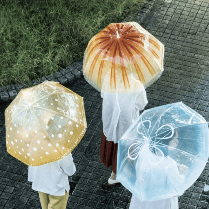 在雨中行走的水母 圆点伞透明伞雨伞遮阳伞长柄伞晴雨伞