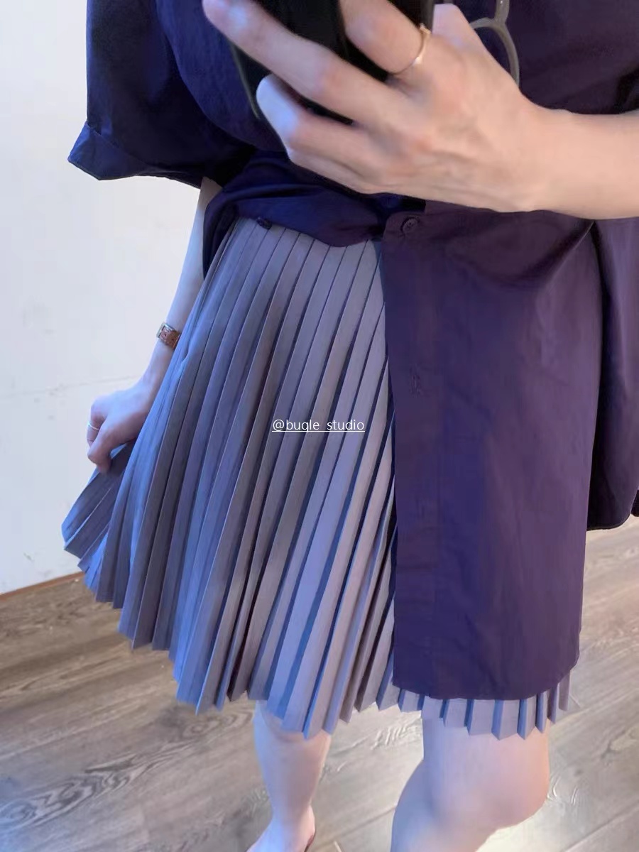 韩国东大门2023夏季新款气质减龄紫色高腰百褶半身裙内里短裤裙子