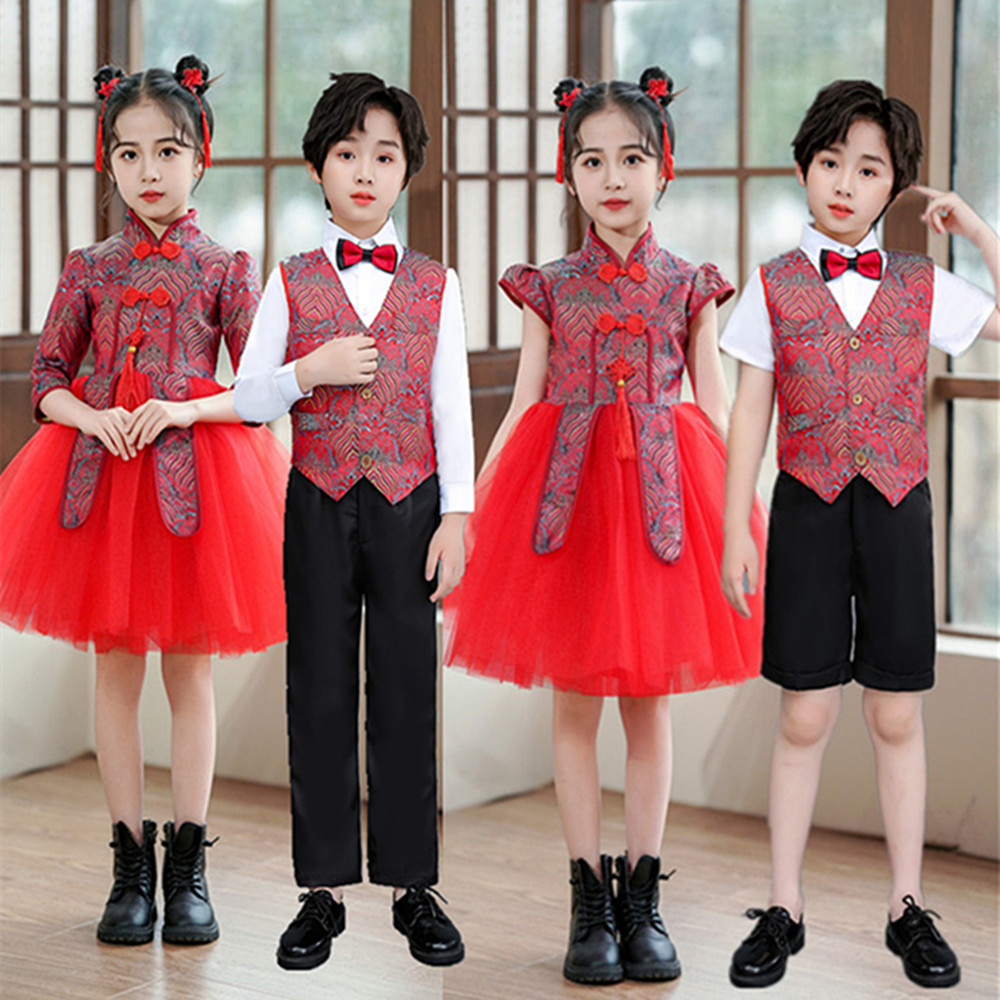中国风儿童演出服中小学生诗歌朗诵大合唱比赛古筝表演服装新款
