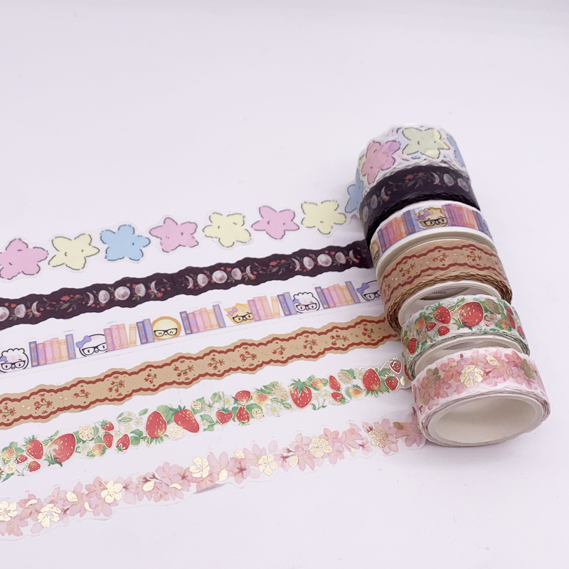 烫金异形花边和纸手帐胶带樱花草莓基础简约实用彩色整卷素材diy