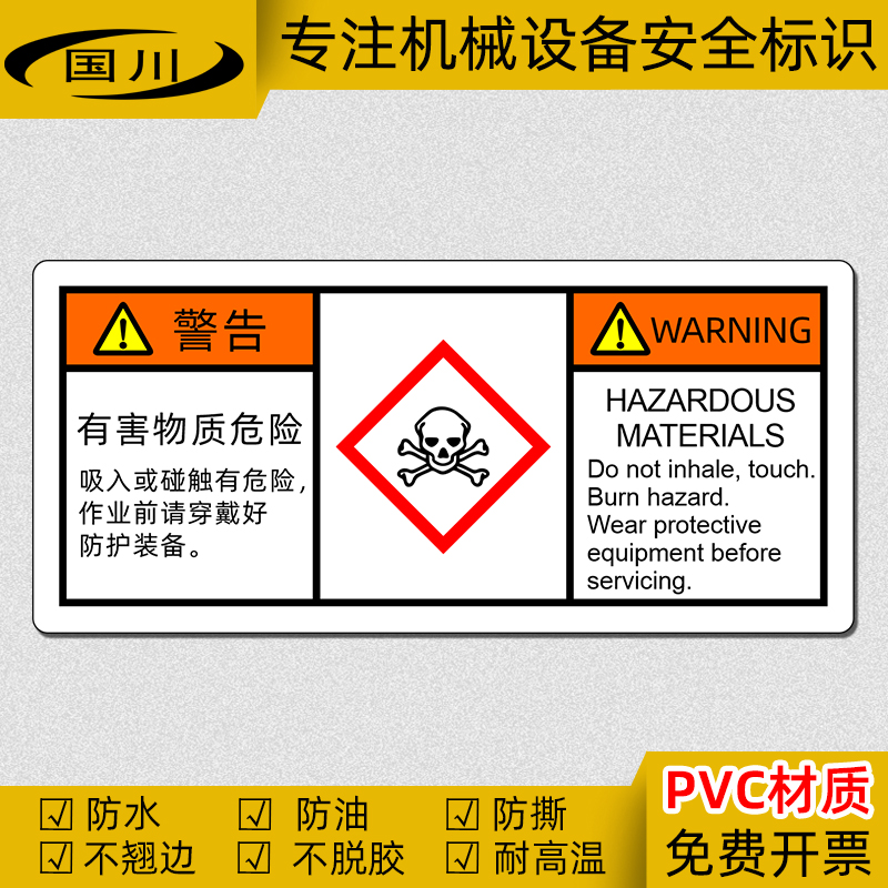 GHS标签 有害物质请穿戴好防护装备警示标识医疗设备安全警告标志