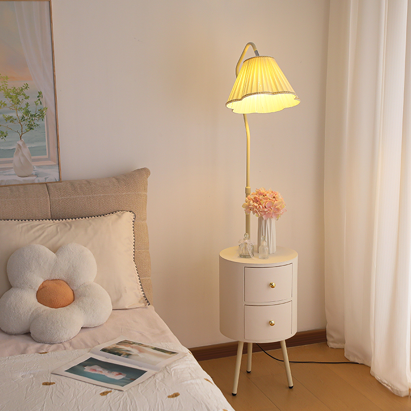 奶油风床头柜卧室简约现代小型边几智能替代带台灯一体创意置物架