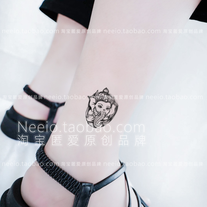 neeio纹身贴 神秘小象神 个性黑色可爱大象脚踝手腕防水贴纸男女