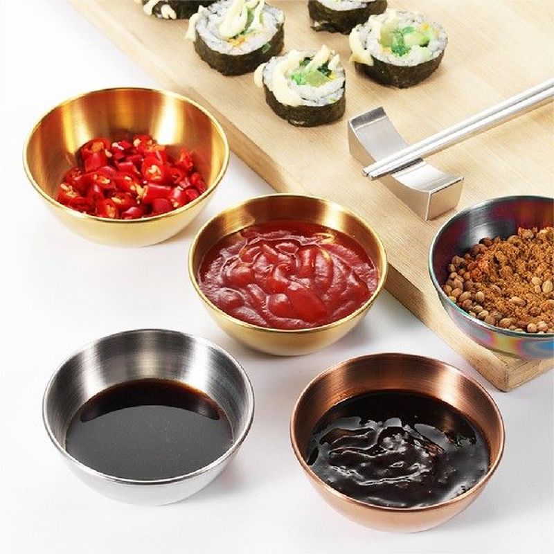 4pcs Sauce Dish Appetizer Serving Tray Stainless Steel