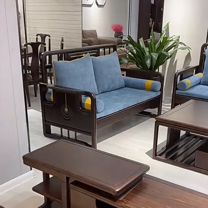 新中式乌金木沙发组合自建别墅客厅禅意实木家具定制布艺可拆洗