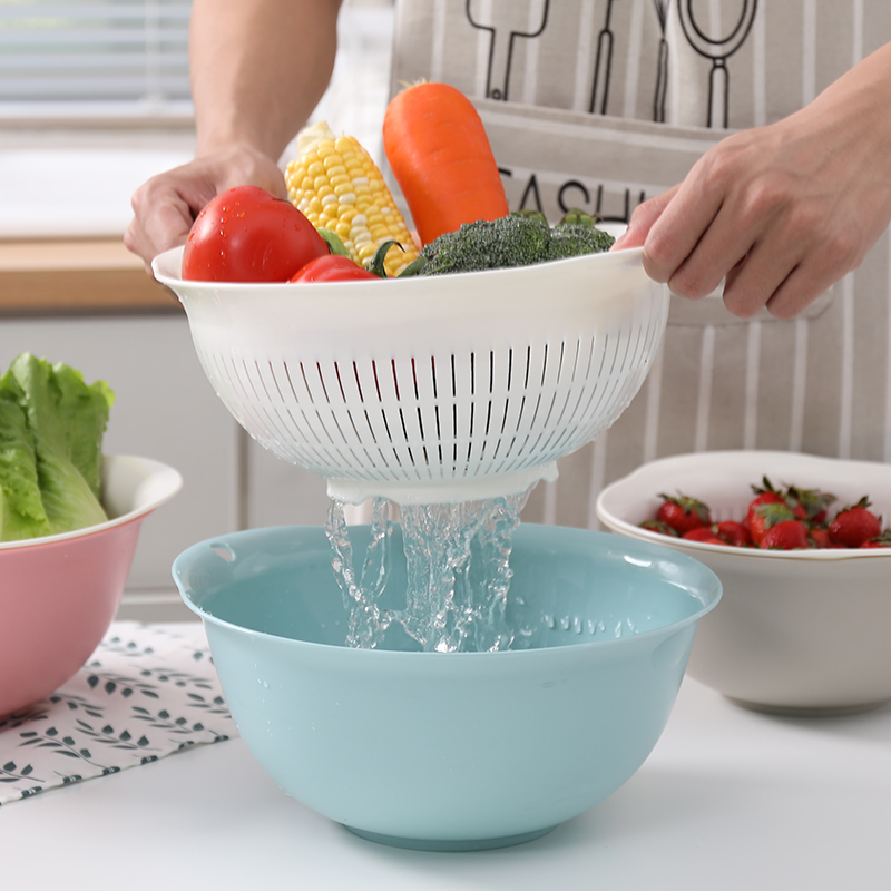 厨房加厚双层洗菜篮家用创意水果盘滴水筛大号蔬菜沥水筛淘米漏盆