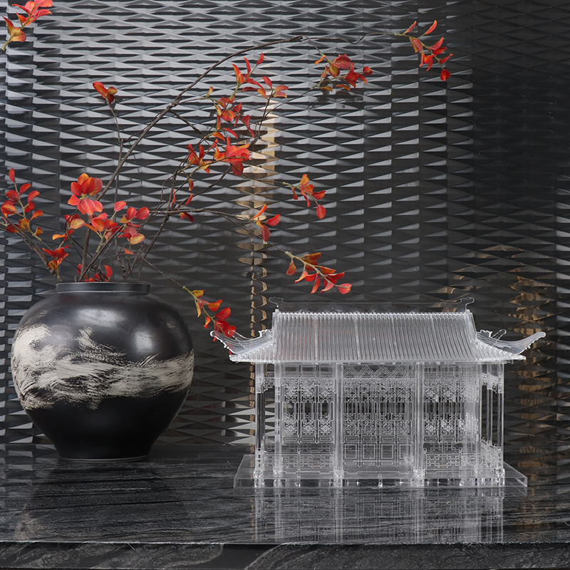 现代新中式亚克力院落摆件创意透明凉亭建筑屋檐样板房间软装饰品