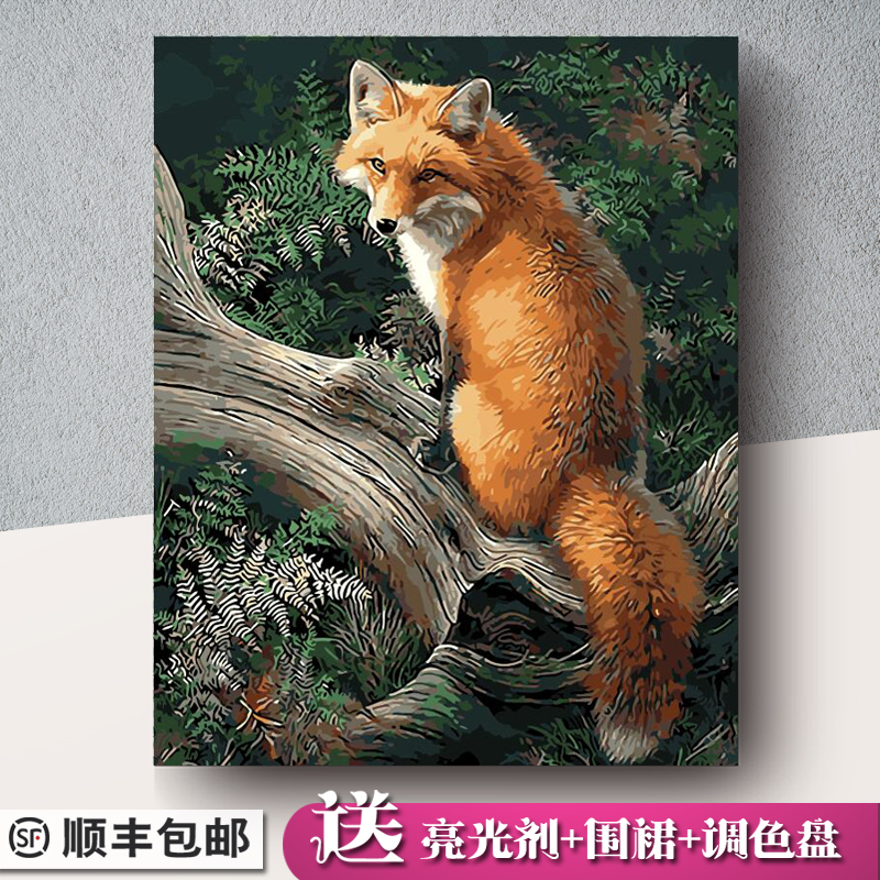 diy数字油画狐狸狼动物自己上色减压数码填色填充水彩装饰油彩画