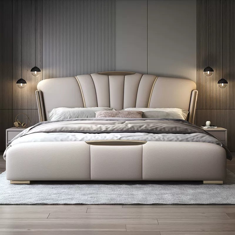 意式轻奢真皮床现代简约皮床1.8米双人床小户型主卧1.5米2米婚床