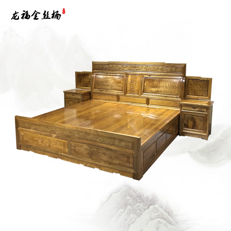 龙福金丝楠木床新中式家具实木双人床雕花明清古典床四川小叶桢楠