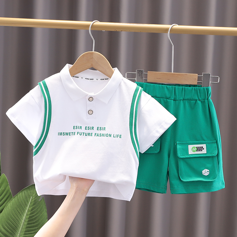 男童夏季套装2024最新款儿童短袖T恤翻领POLO衫休闲宝宝运动短裤