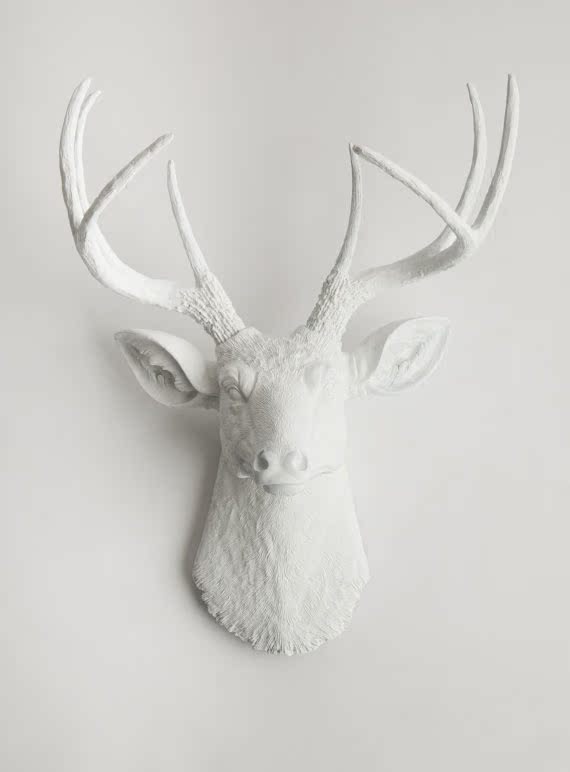 美国 Deer KING 树脂鹿头壁饰白色，雄鹿头装饰