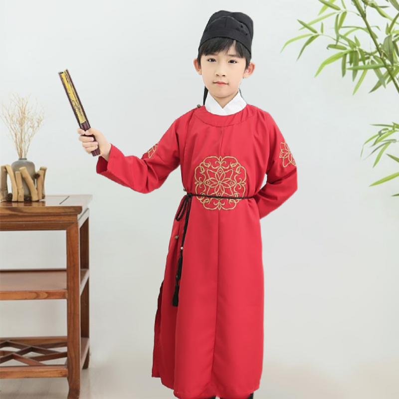 中式古风儿童汉服男童状元古装春秋国学演出拍照中国风唐装圆领袍