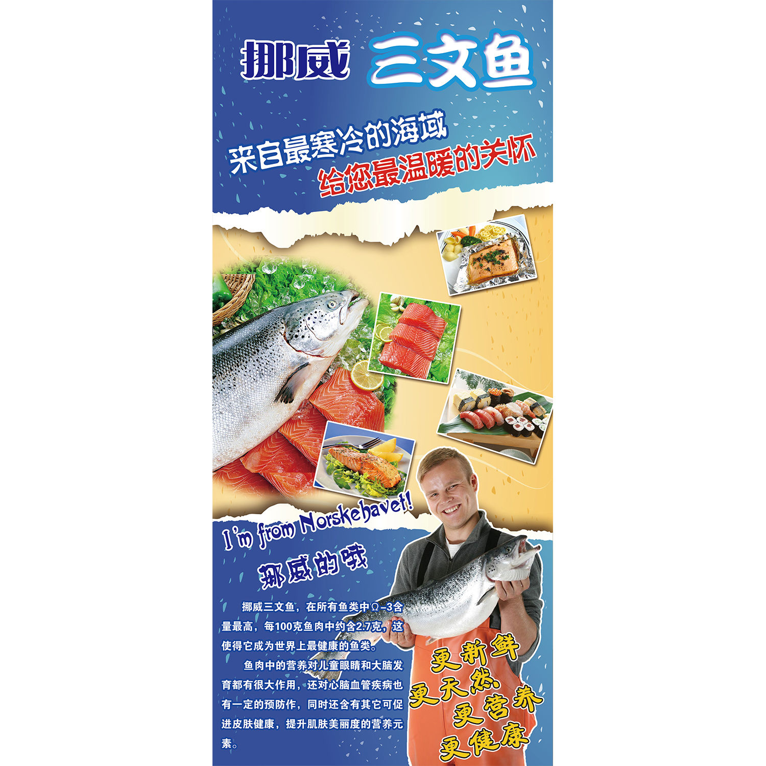 海报印制展板写真喷绘墙贴纸挂壁画美食挪威三文鱼宣传图片