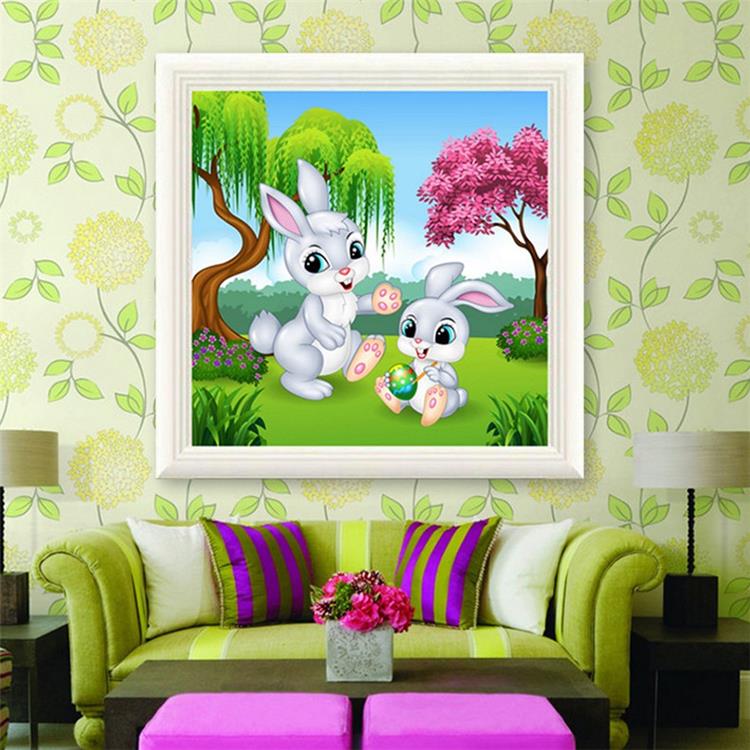 新款5D点贴钻十字绣儿童满钻卡通可爱小兔子动物钻石画卧室简单