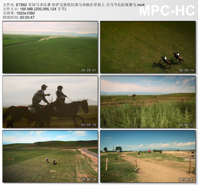 草原马术比赛哈萨克族牧民策马奔驰草原上天马节赛马实拍视频素材