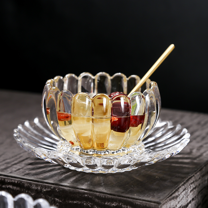 创意玻璃碗甜品碗碟燕窝碗水果碗精致透明碗餐具套装下午茶具汤碗