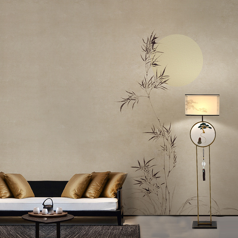 中式古典淡雅墙纸水墨竹子月亮客厅背景墙布壁布书房卧室茶室壁画