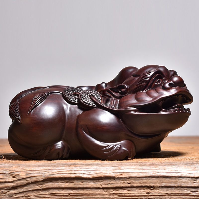 黑檀木雕刻貔貅摆件木质一对家居客厅装饰红木工艺品店铺开业送礼