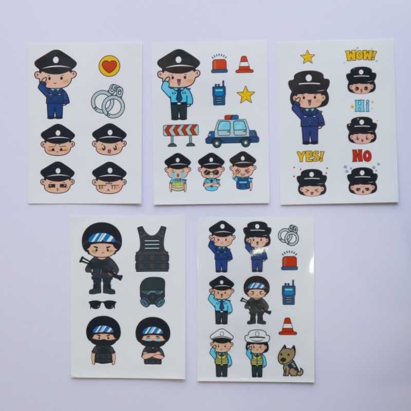 警察公仔贴纸萌警创意卡通儿童装饰贴透明装饰手机小贴画警察贴纸