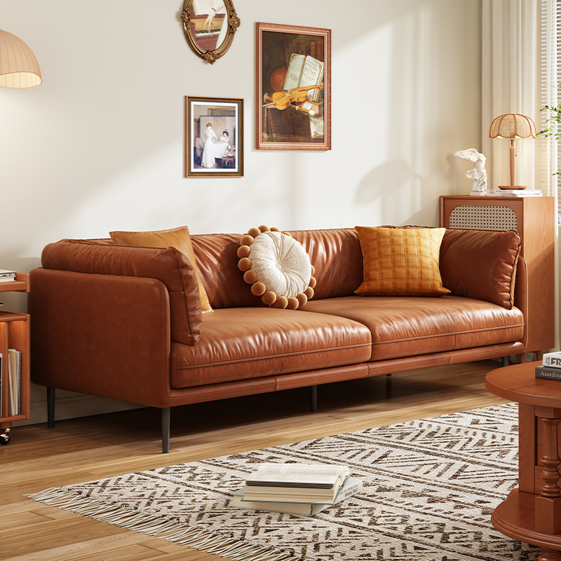 美式复古极简现代直排小户型沙发北欧油蜡真皮法式工业风客厅沙发