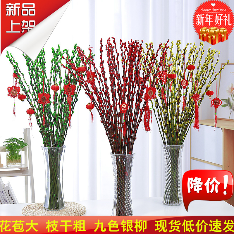 银柳红色真花干花鲜枝客厅桌面水培过年宵装饰福桶冬季鲜花束