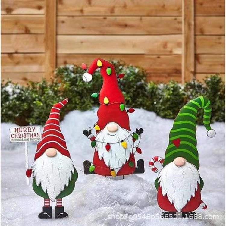 跨境爆卖圣诞节万圣节侏儒卡通金属艺术工艺品户外庭院花园站桩