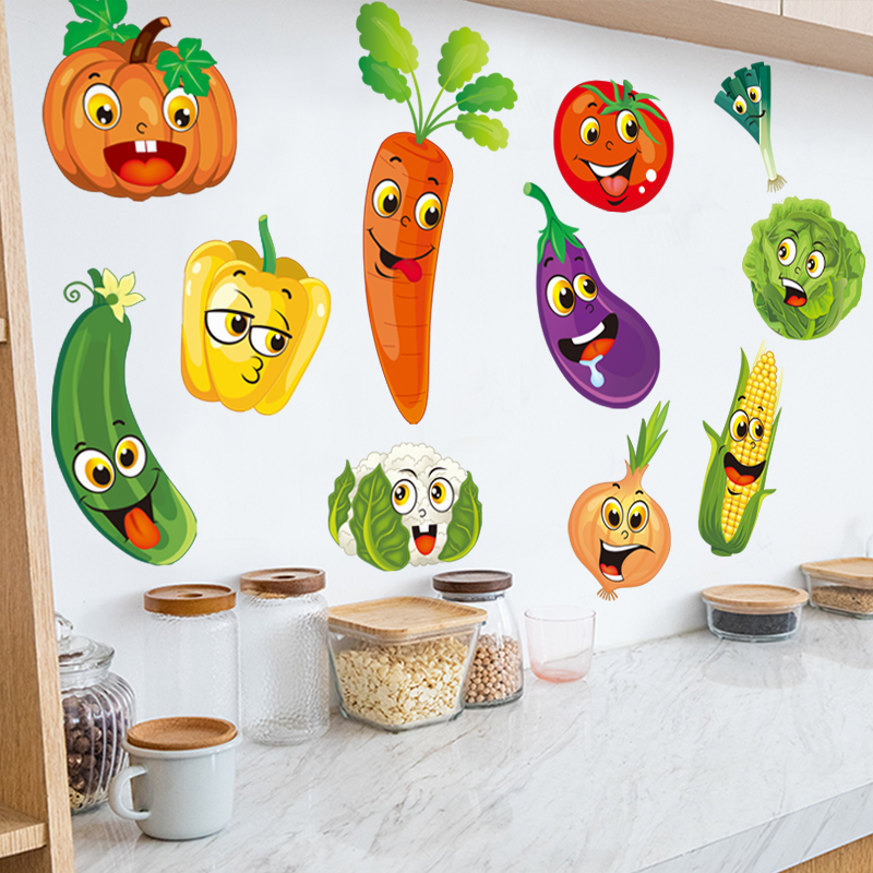 厨房墙面装饰卡通贴纸自粘餐厅冰箱创意瓷砖贴画防水遮丑布置墙纸