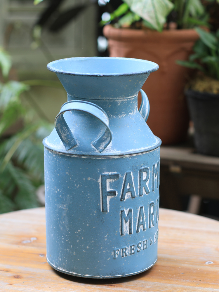 森得源复古做旧牛奶罐花瓶铁艺花盆花器花园插花瓶花桶装饰摆件