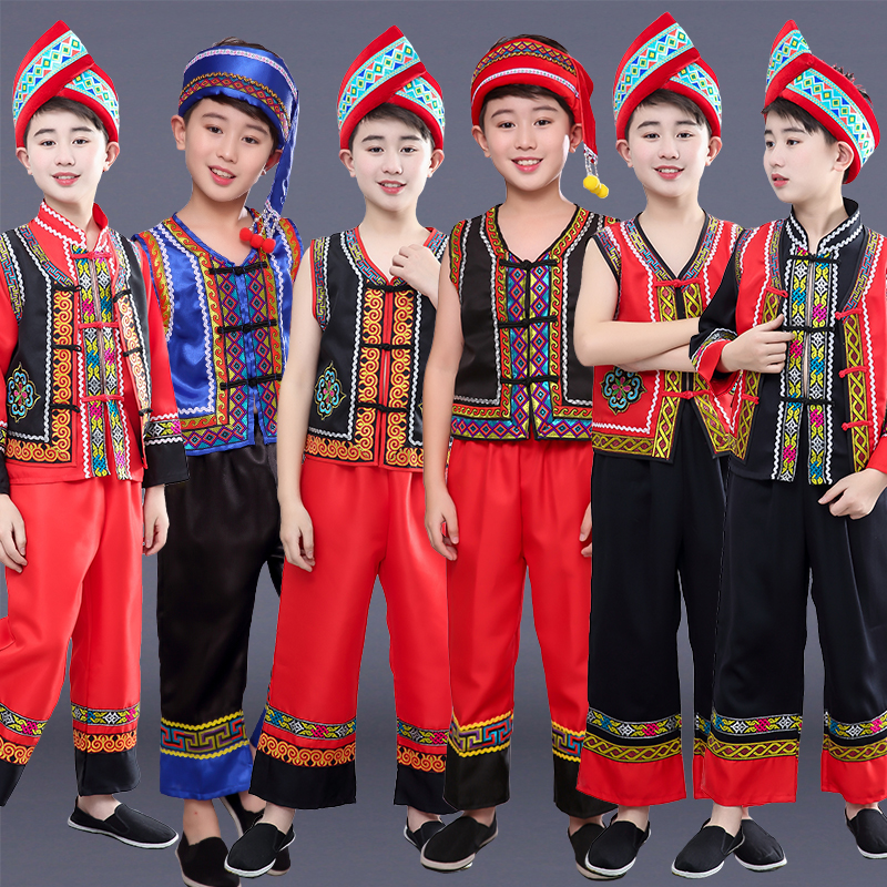 少数民族服装儿童男孩苗族舞蹈演出广西壮族三月三幼儿彝族表演服