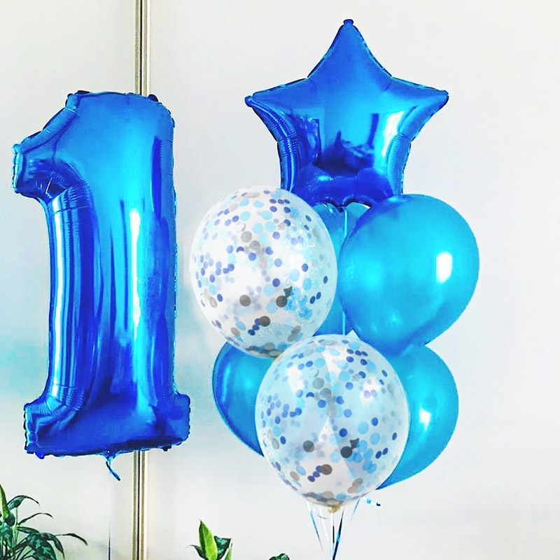 深蓝色数字气球亮片气球组合男孩女孩生日派对装饰布置氛围气球