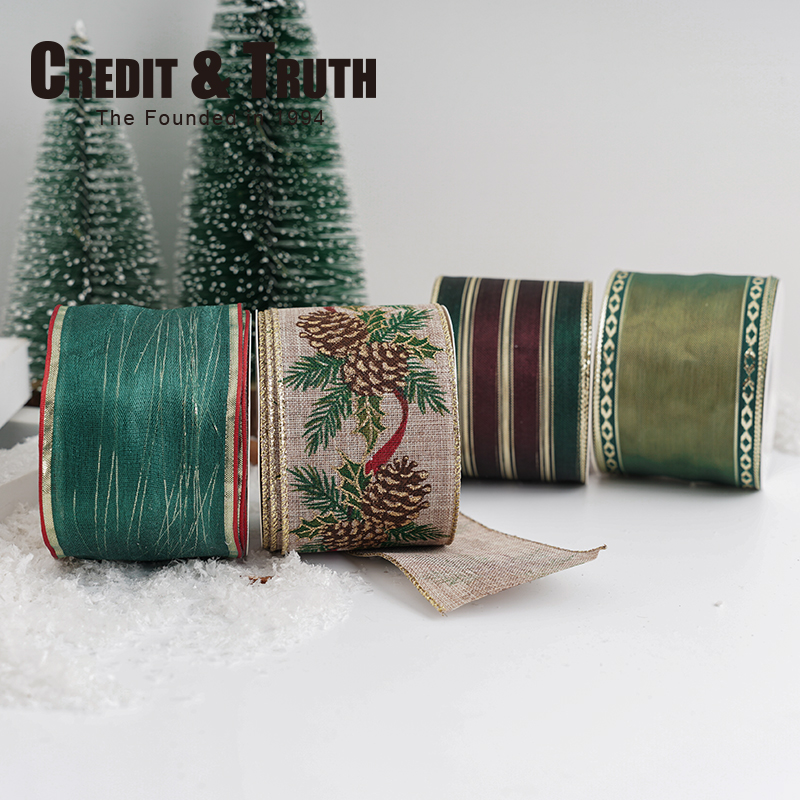 欧式古典圣诞拷边绿色丝带拷边带高端圣诞树包装装饰花边diy节日