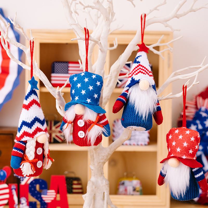 豪贝爱国小矮人毛绒家居装饰美国纪念日独立日带灯小公仔侏儒挂件