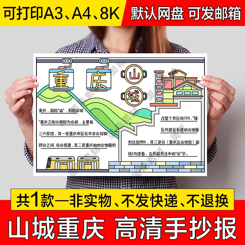 我的家乡城市重庆电子小报山城重庆成品手抄报a4线稿a3模板8k素材