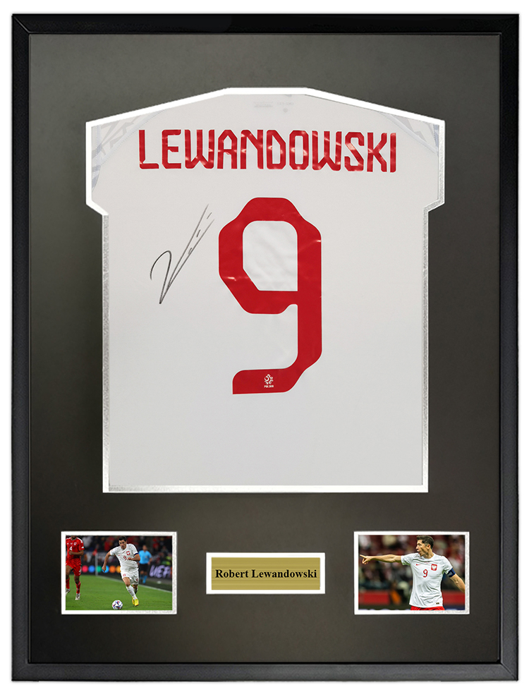 莱万多夫斯基 莱万 2022世界杯波兰队亲笔签名足球服球衣 含sa证书裱框