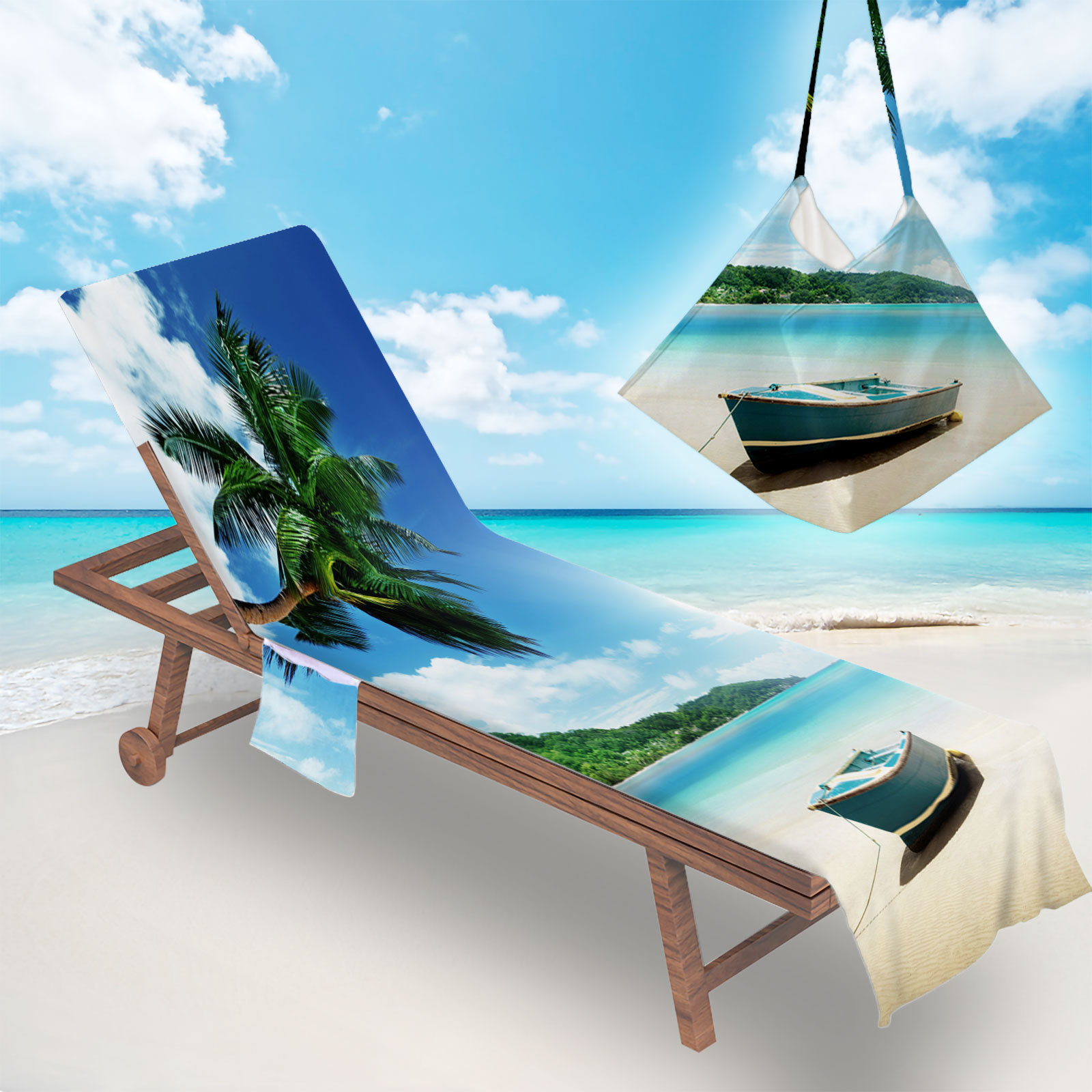 夏威夷椰树款沙滩椅套 超细纤维躺椅罩毛巾包酒店温泉沙滩巾椅套9