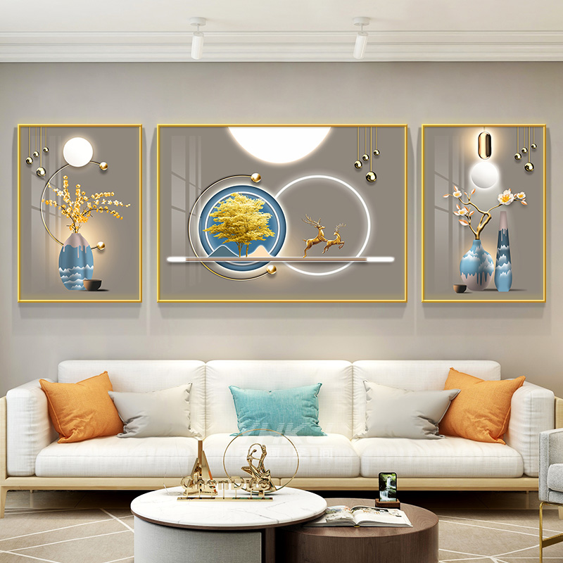 客厅装饰画现代简约沙发背景墙画挂画轻奢大气2024新款壁画三联画