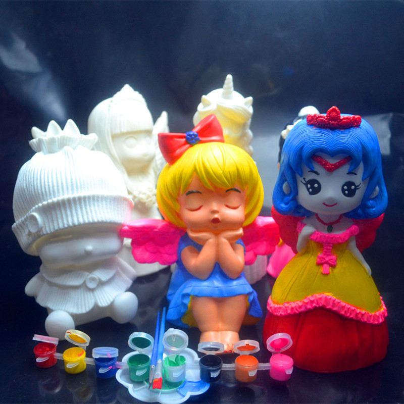 可爱新款搪胶材质非石膏摔不坏的DIY天使公主娃娃涂鸦上色存钱罐