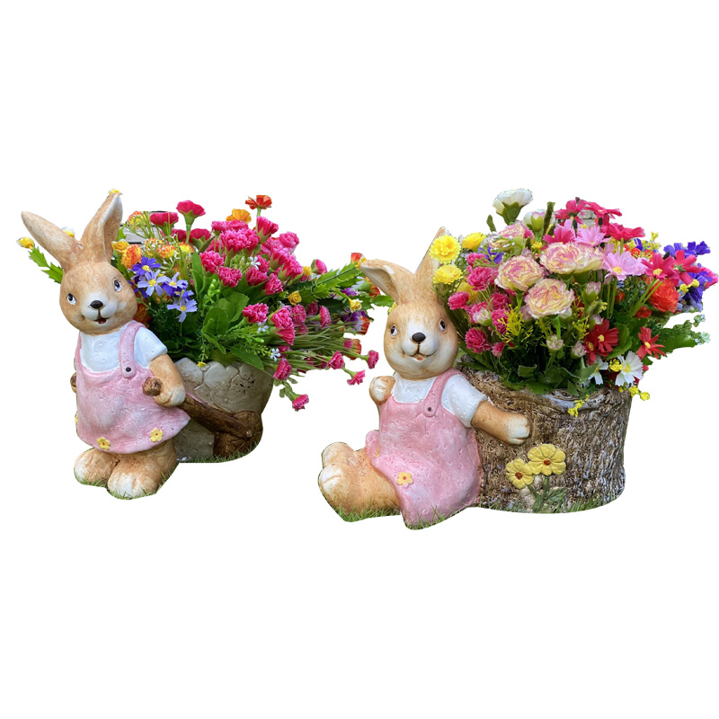 推荐户外卡通兔子花盆玻璃钢雕塑花园林小区草坪装饰小品可爱动物