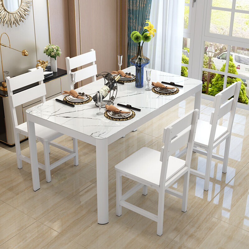 奎星楼餐桌椅组合家用长方形4人多人吃饭桌子简约现代小户型钢化