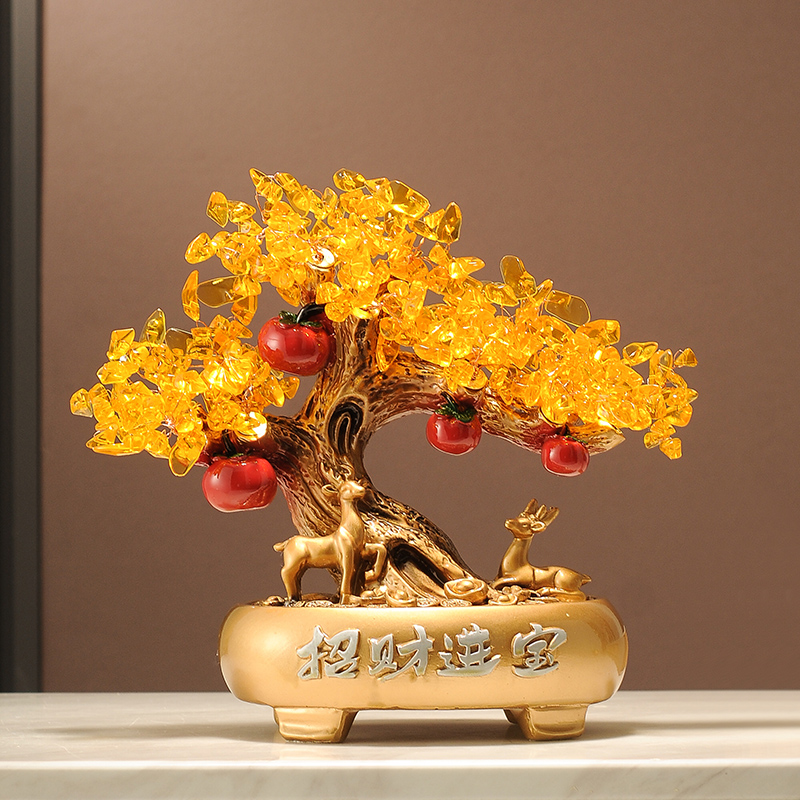 新中式装饰品家用发财树搭配摆件 入宅乔迁新居好看的金色工艺品
