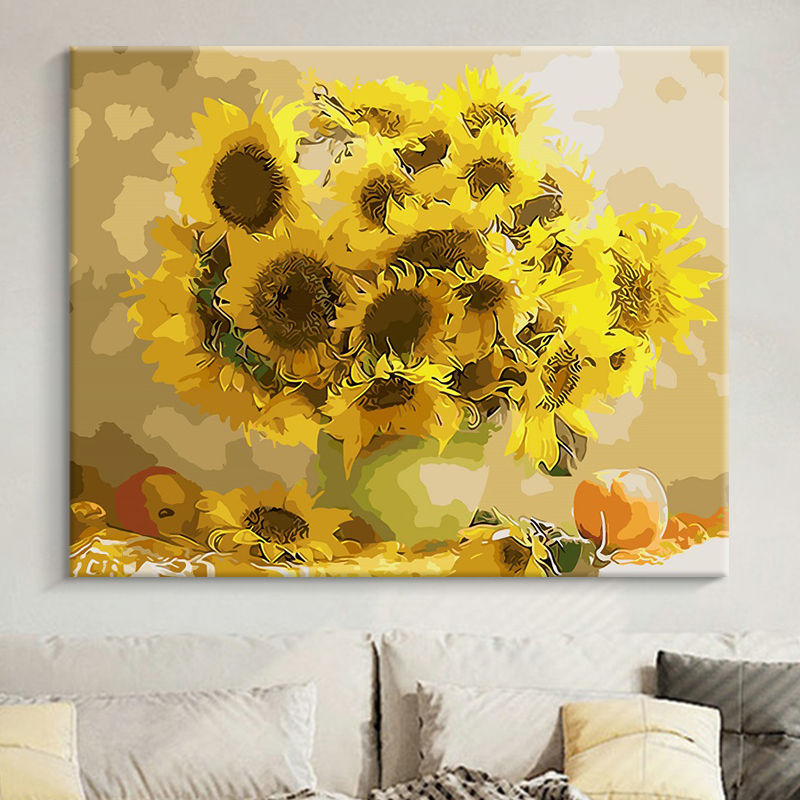 数字油画diy手工填充填色油彩画高级感花卉手绘画装饰暖阳向日葵