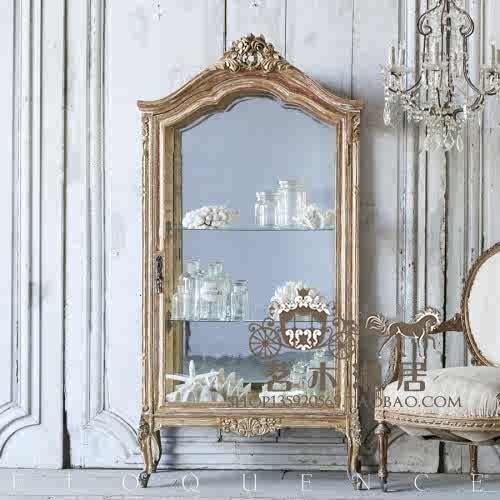 法式复古家具 彩绘平房破旧别致浪漫法式酒柜 展示柜玻璃单门装饰